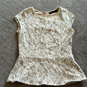 The Limited nude/cream lace peplum top with cap sleeves (size XS)